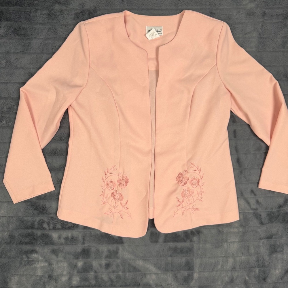 Anthony Richards Pink Floral Embroidered Open Front Blazer Jacket Womens 16W USA
